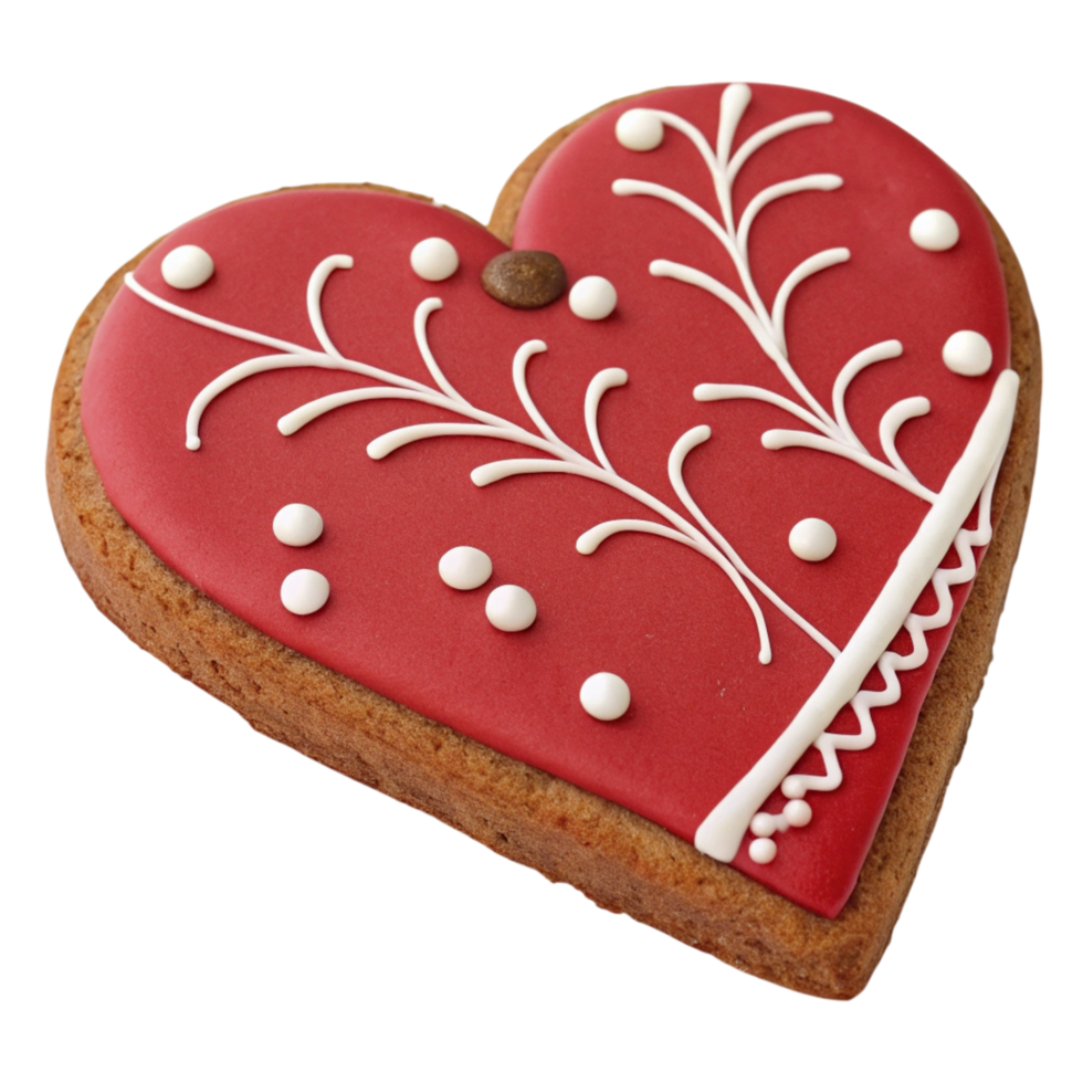 A red heart shaped cookie with white icing png