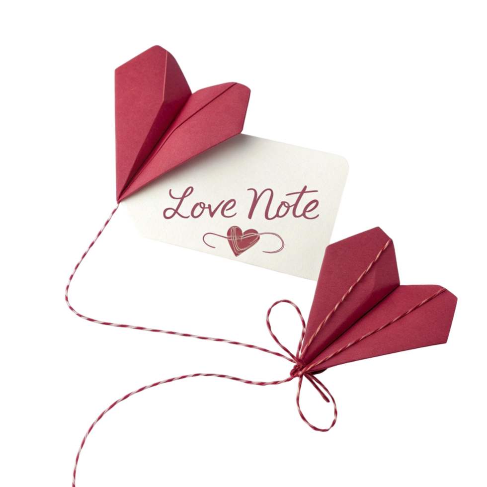 Love note with paper heart and tag on black background png