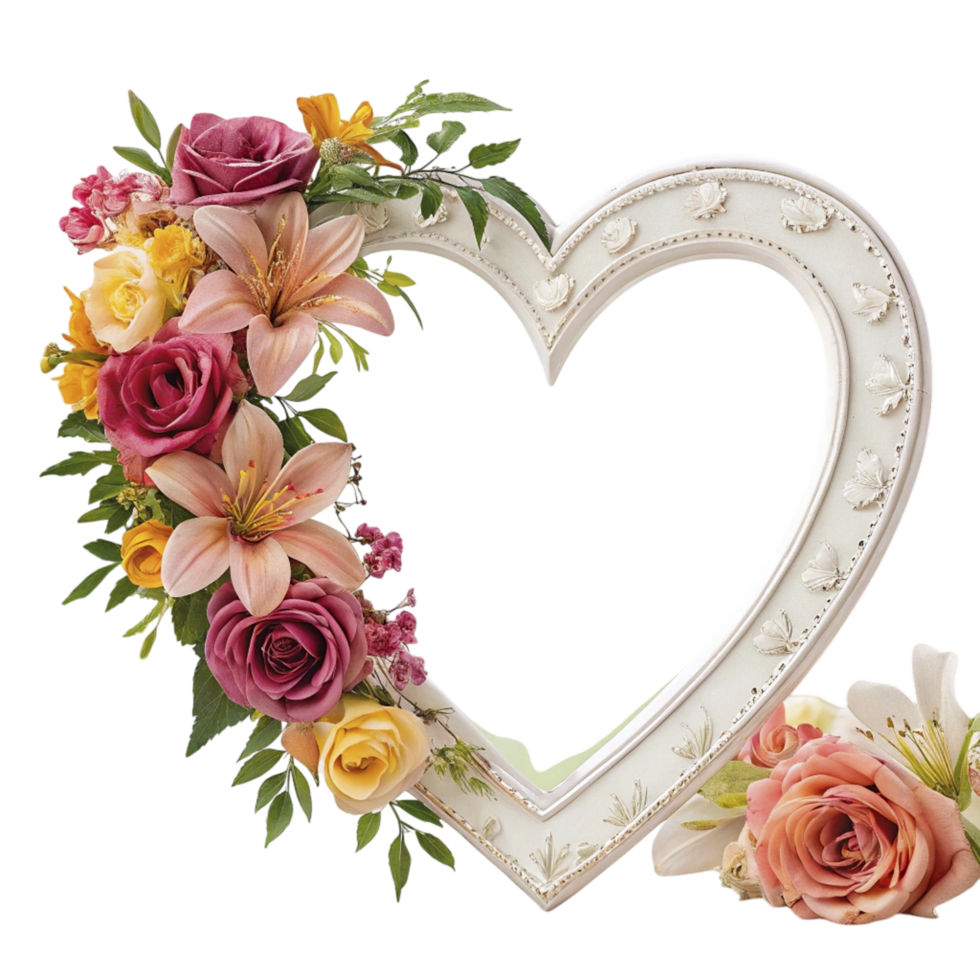 A heart shaped frame with flowers and a rose png