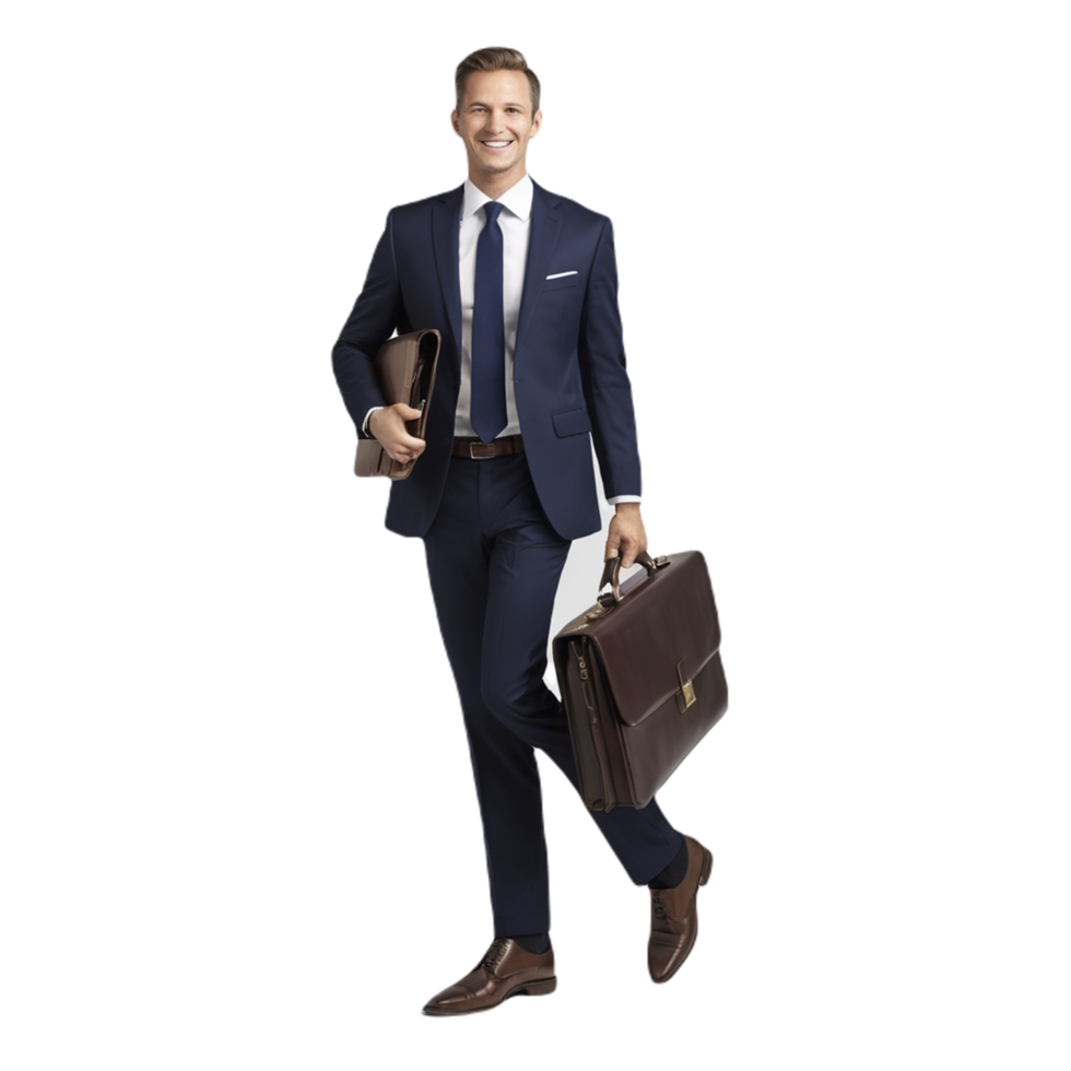 A man in a suit and tie holding a briefcase png