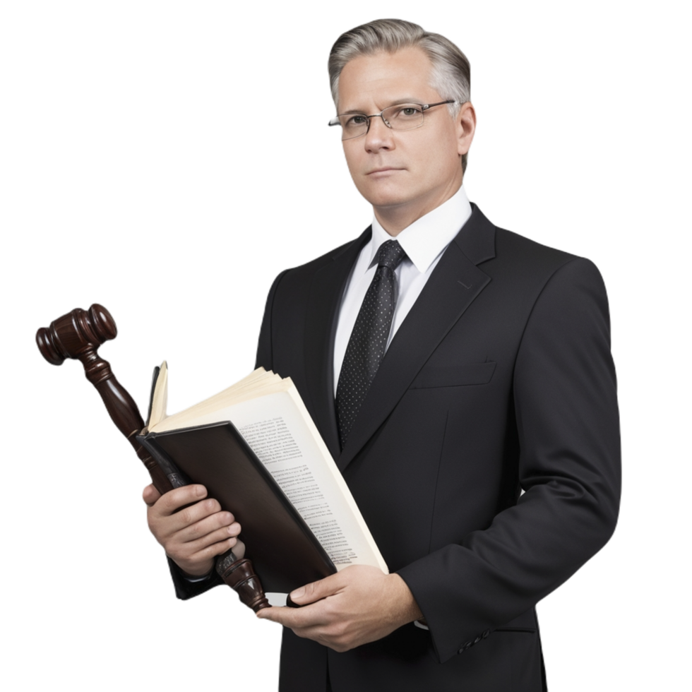 A man in a suit holding a book and gavel png