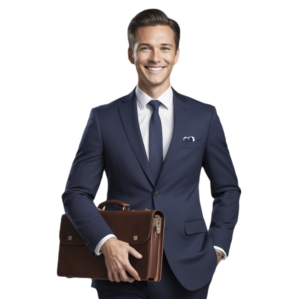 A man in a suit holding a briefcase png