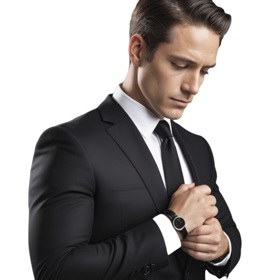 A man in a suit adjusting his watch png