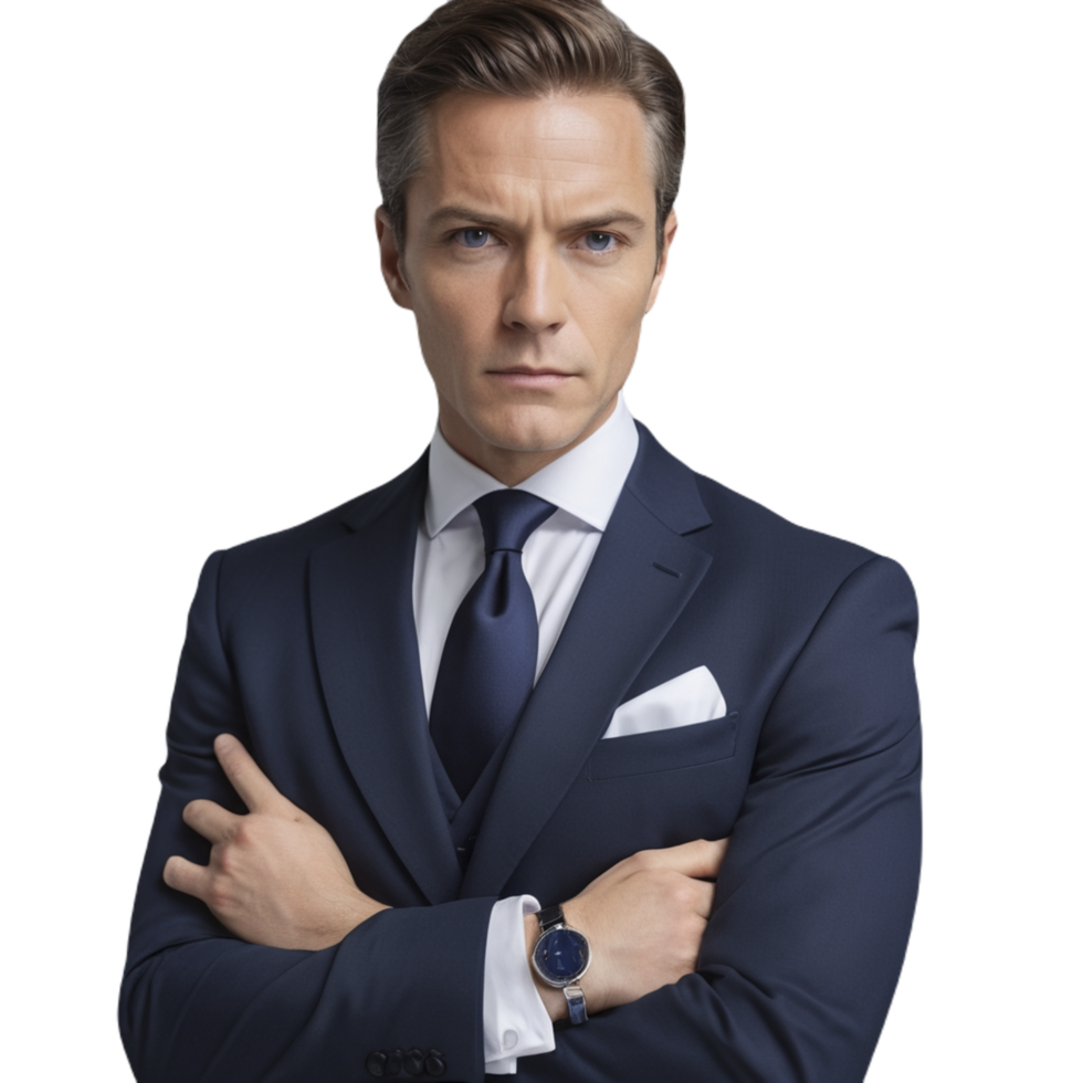 A man in a suit and tie with his arms crossed png