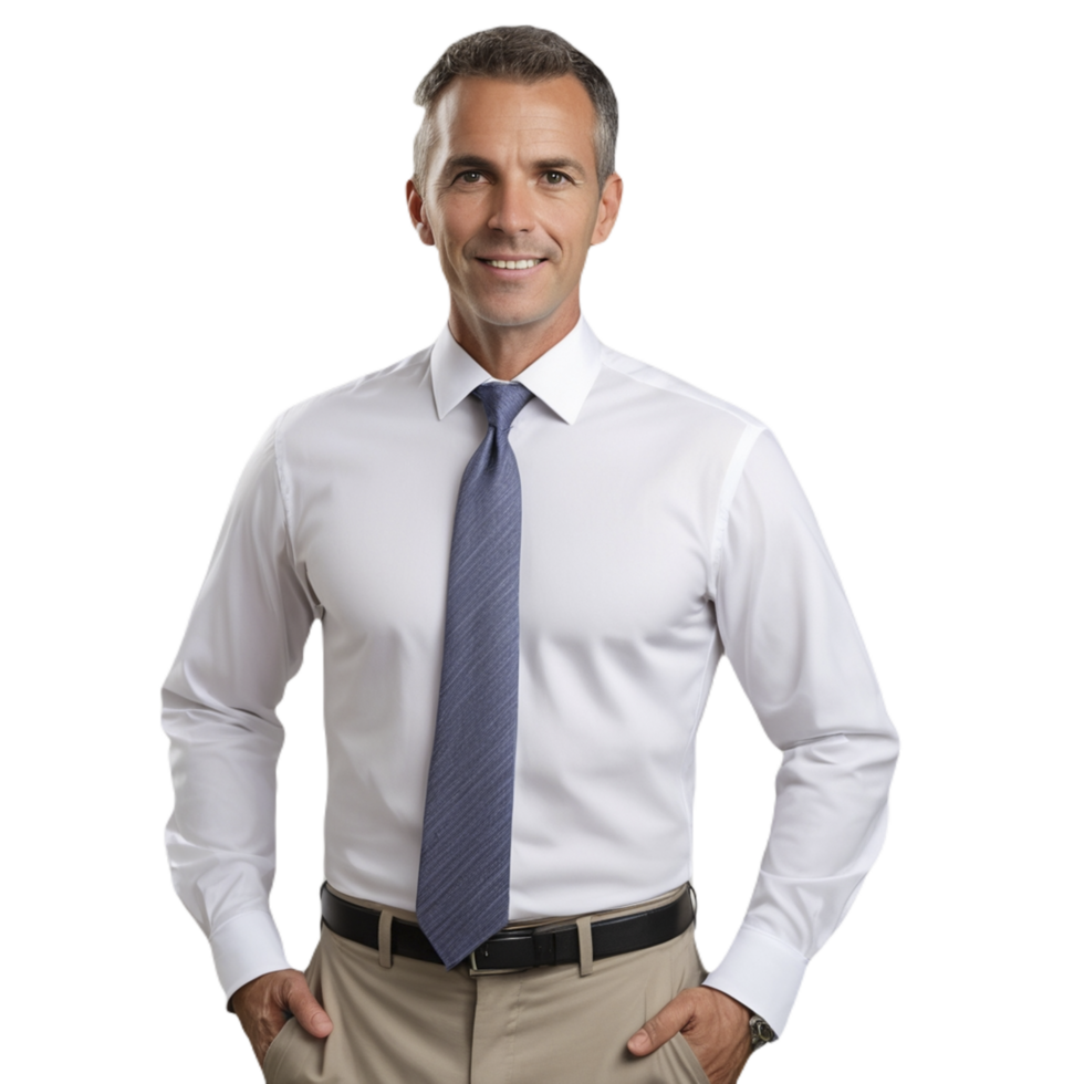 A man in a white shirt and blue tie png