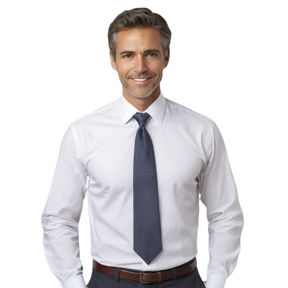 A man in a white shirt and blue tie png
