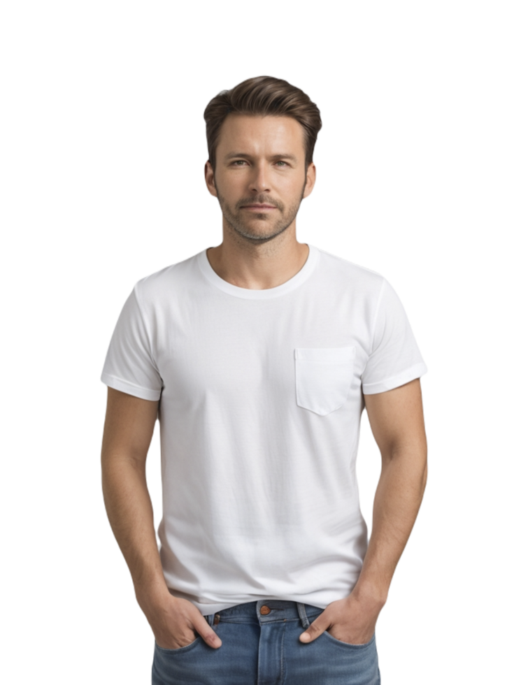 A man in a white t - shirt and jeans png