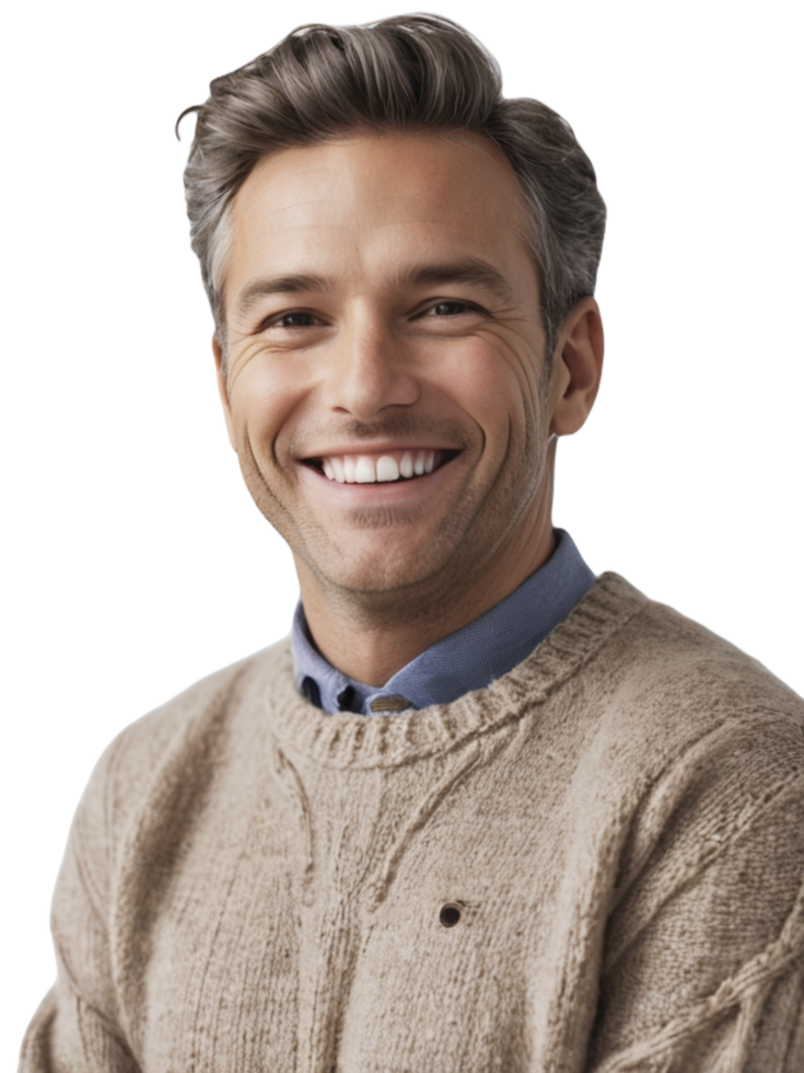 A man in a sweater smiling png