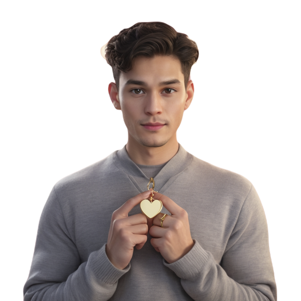 A man holding a heart shaped keychain png