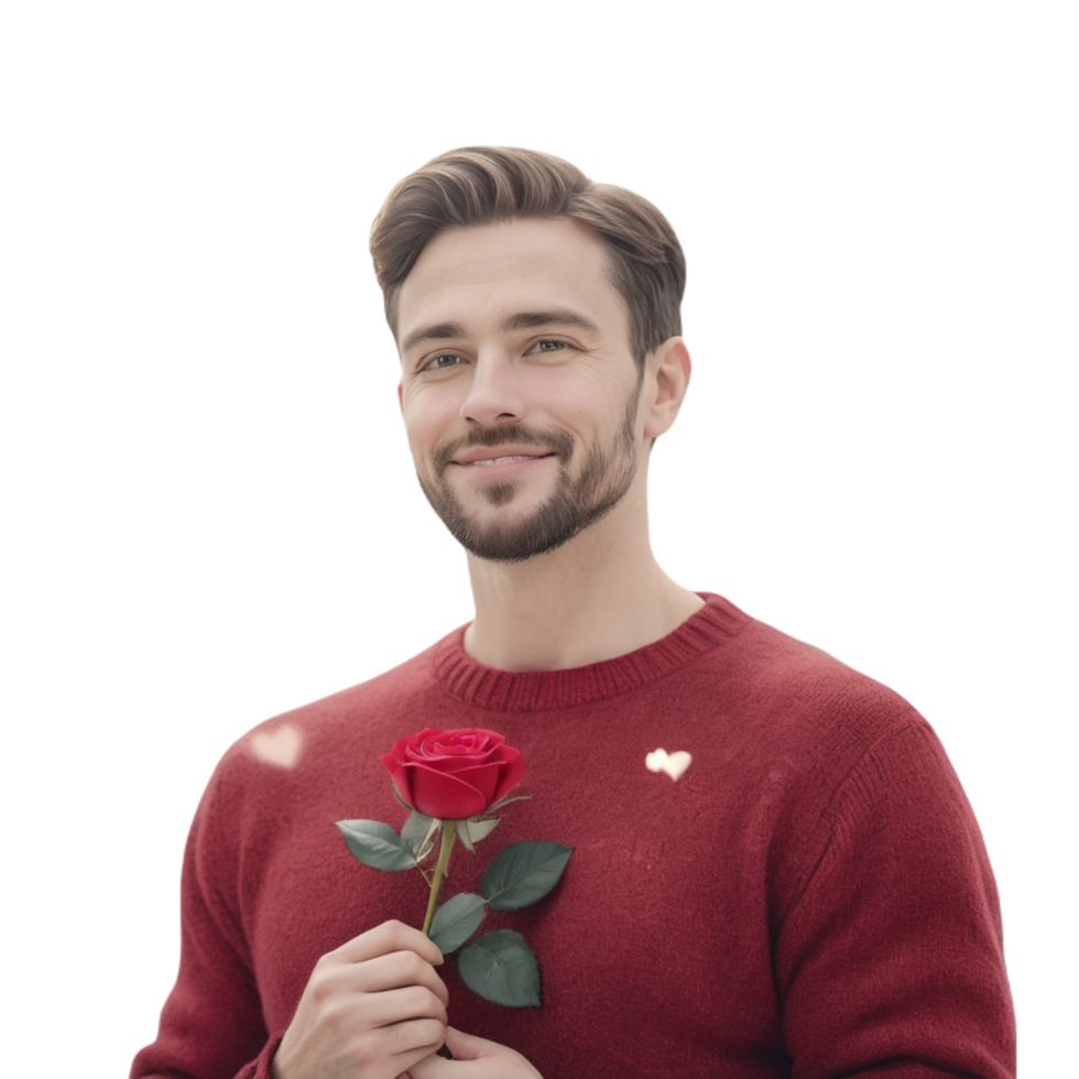 A man in a red sweater holding a rose png