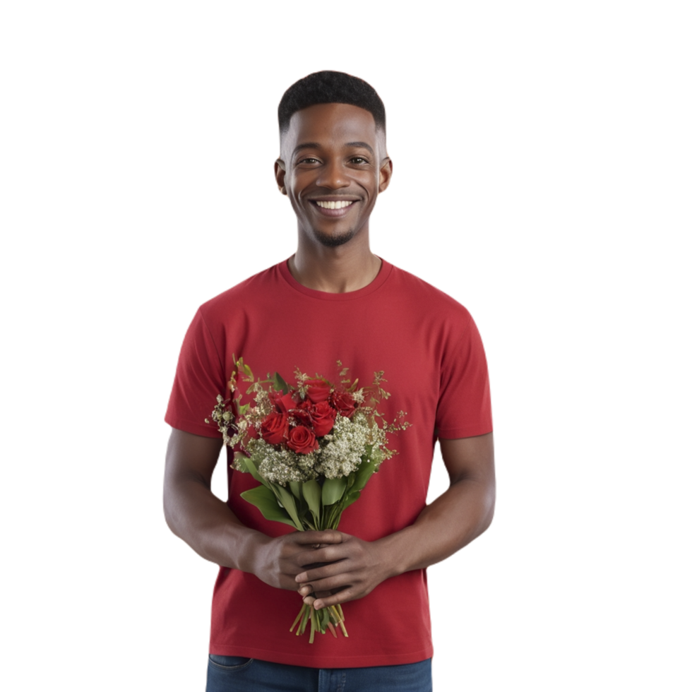A man holding a bouquet of flowers png