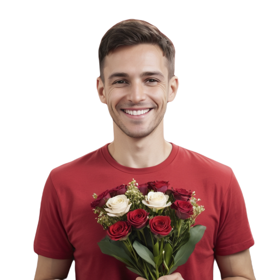 A man holding a bouquet of roses png
