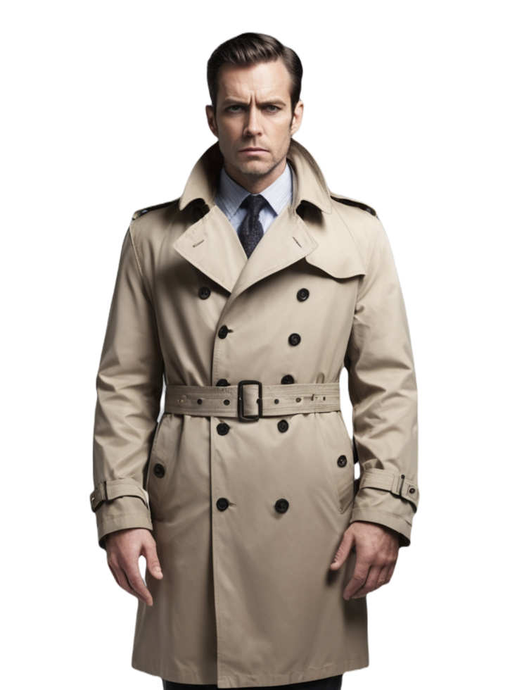 The man in the trench coat is standing png