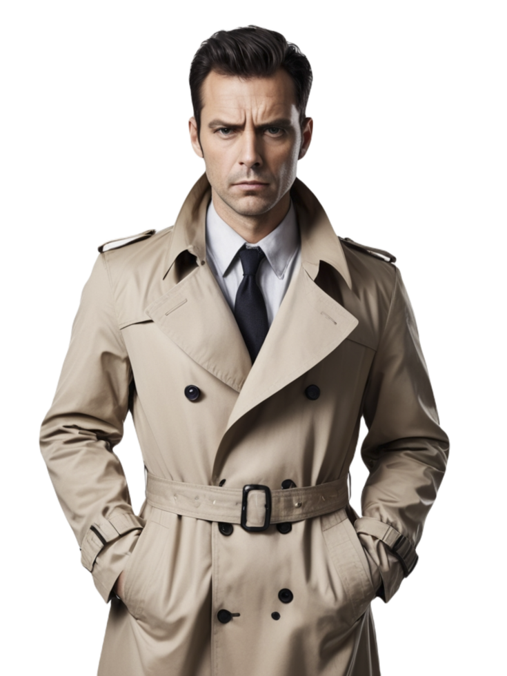 Man in trench coat and tie png