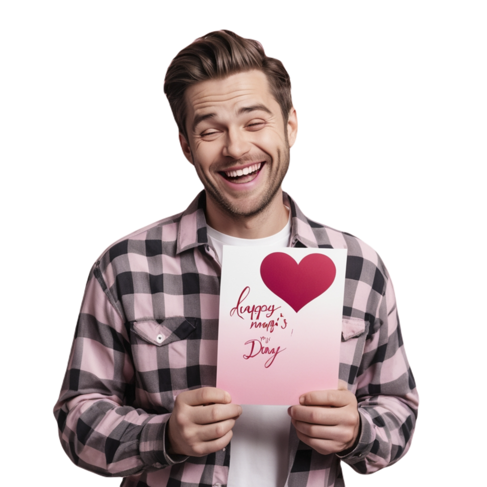 Man holding a card with happy valentine's day written on it png