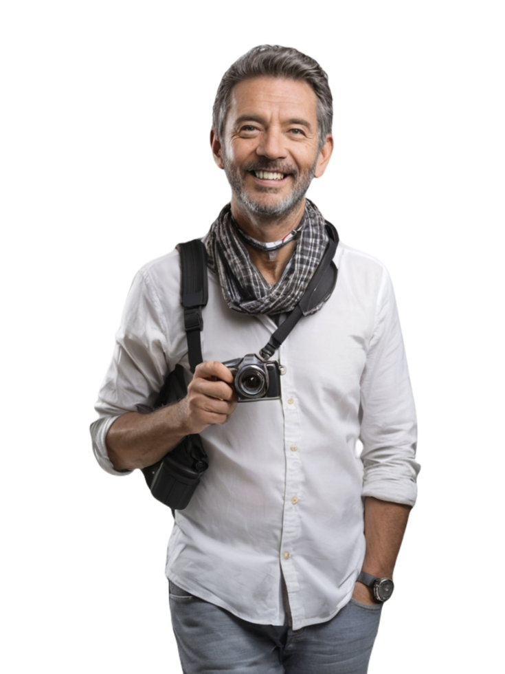 Man with camera holding a camera png