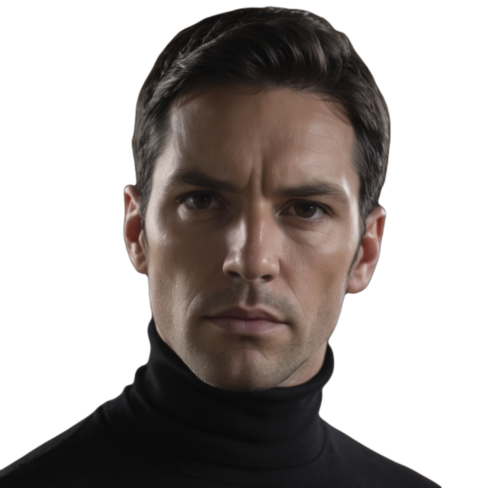 A man in a turtle neck shirt and black turtleneck png