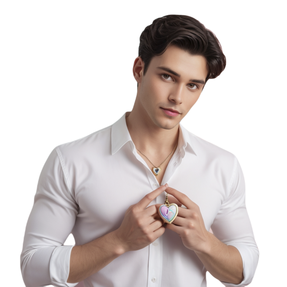 A man in a white shirt holding a heart shaped object png