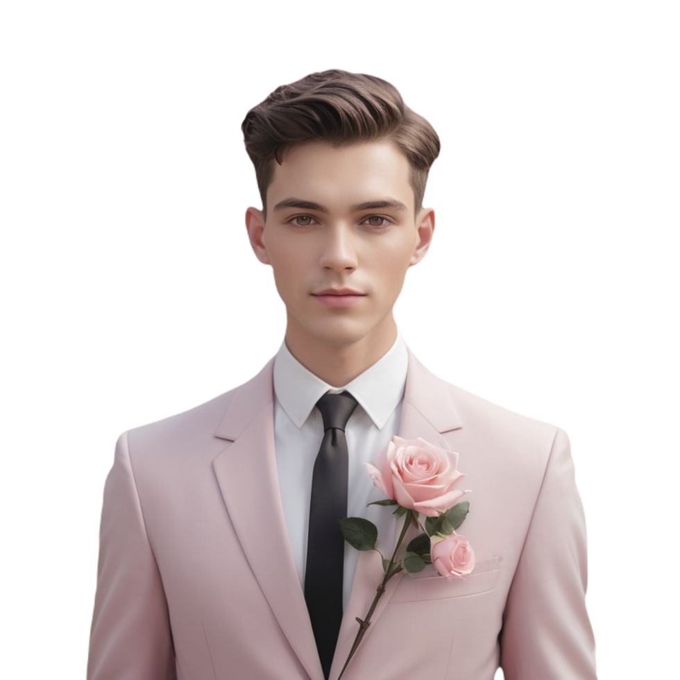 A man in a pink suit with a rose png