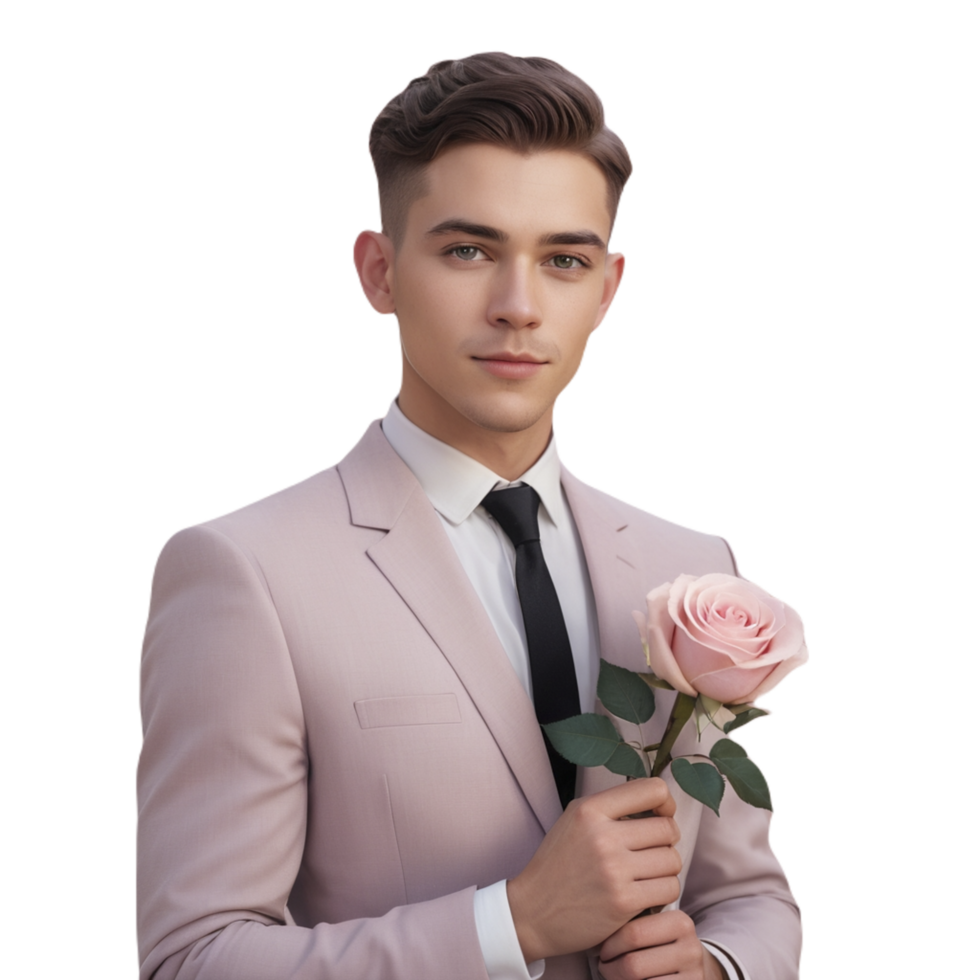 A man in a pink suit holding a rose png
