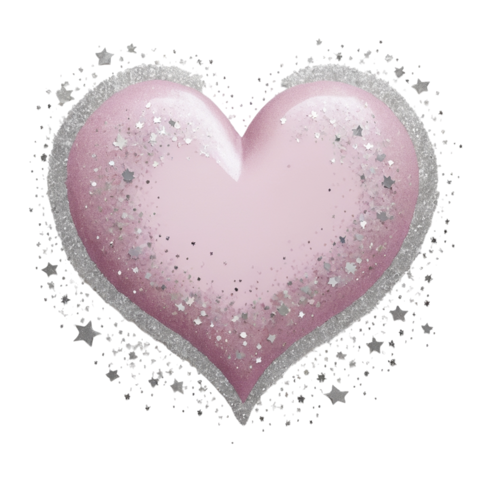 A pink heart with silver glitter on it png