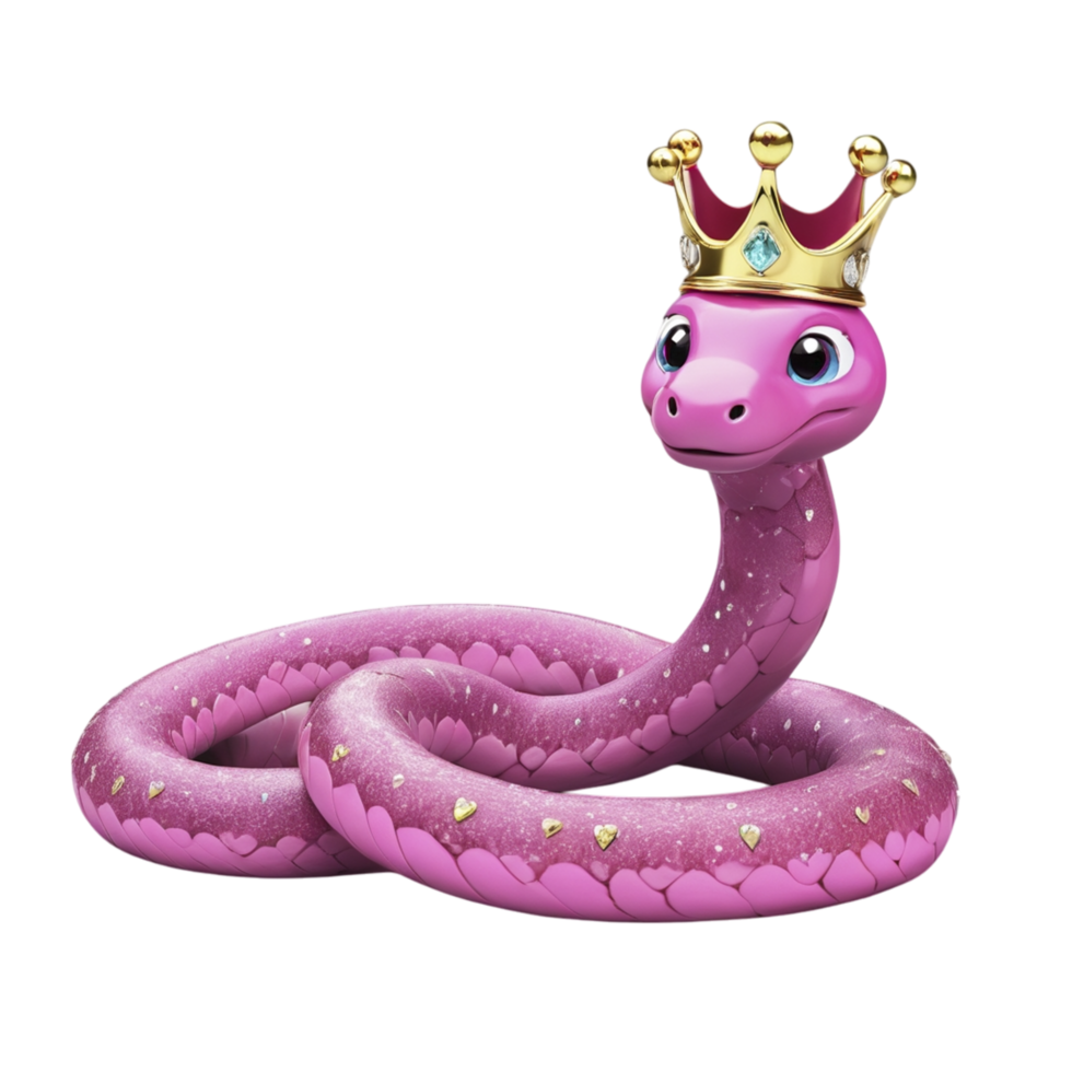 A pink snake with a crown on its head png