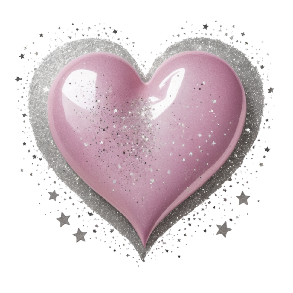 A pink heart shaped cake with silver glitter png
