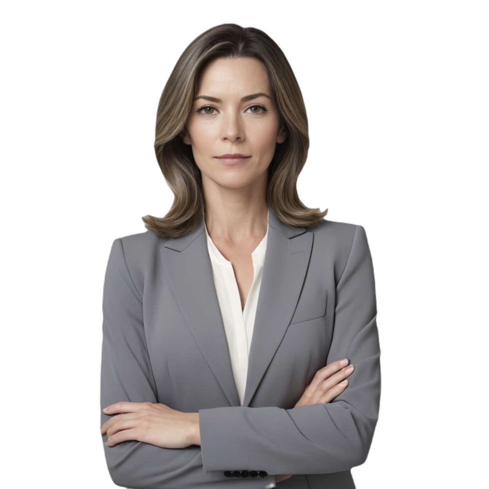 A woman in a business suit with her arms crossed png