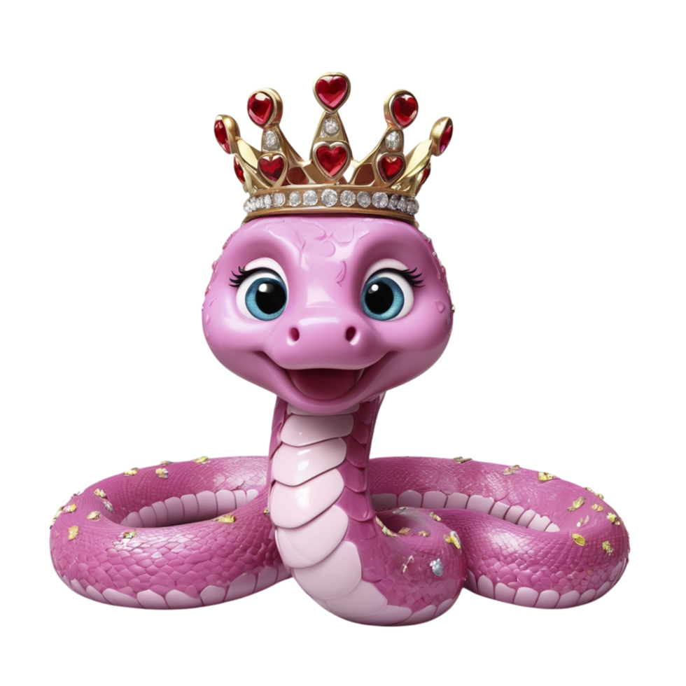 A pink snake with a crown on its head png