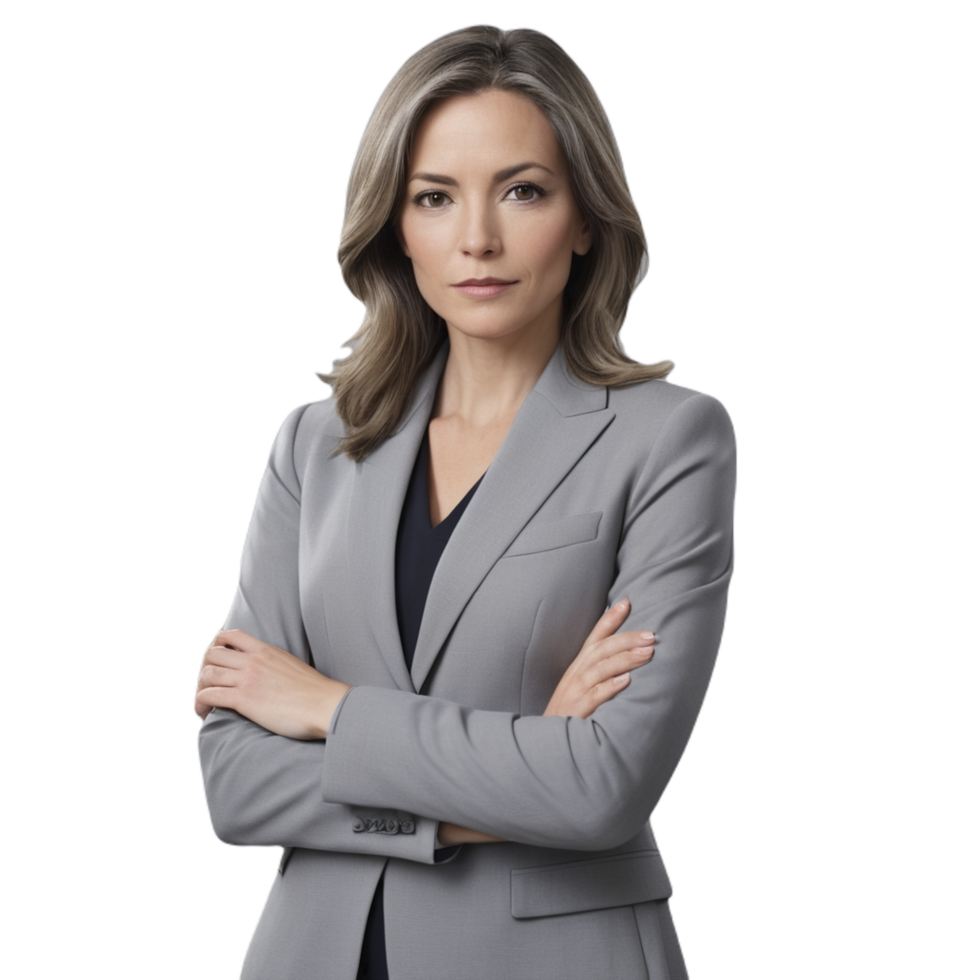 A woman in a suit and black dress png