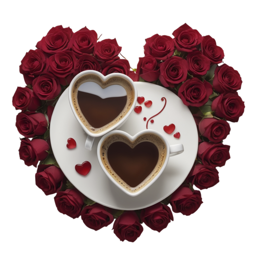 Valentine's day cup of coffee and roses png