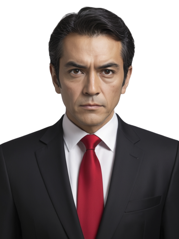 A man in a suit and red tie png