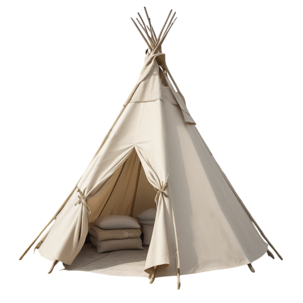 A teepee tent with a bed inside png