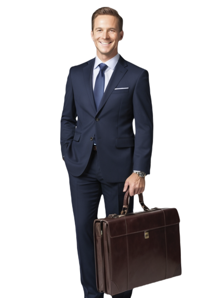 A man in a suit holding a briefcase png