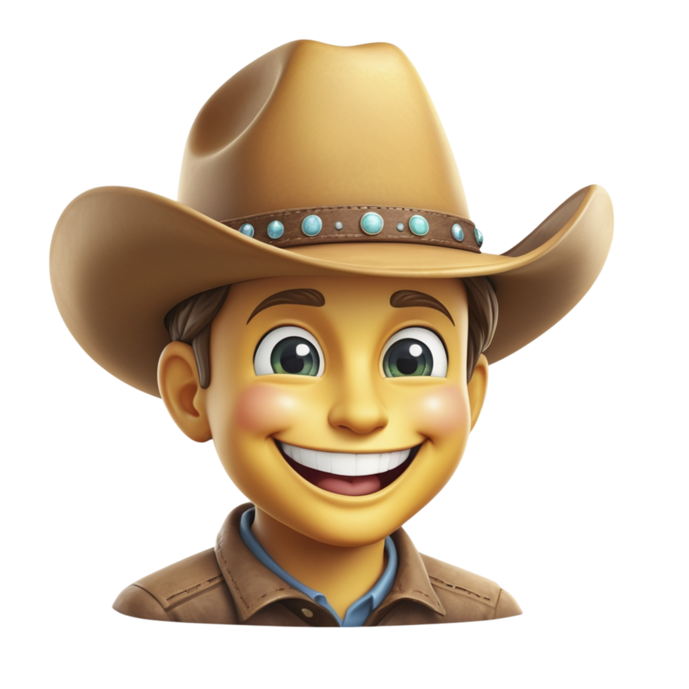 A cartoon cowboy wearing a hat and smiling png
