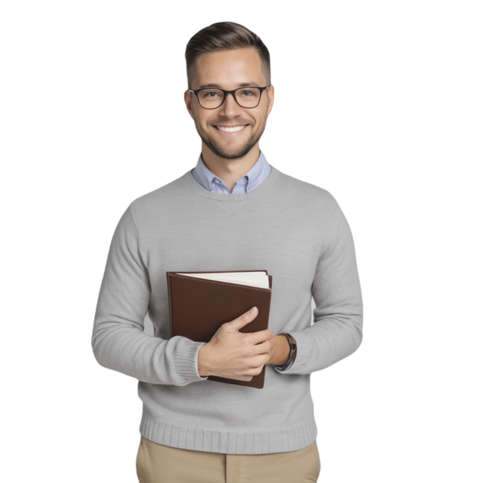 A smiling man holding a book png
