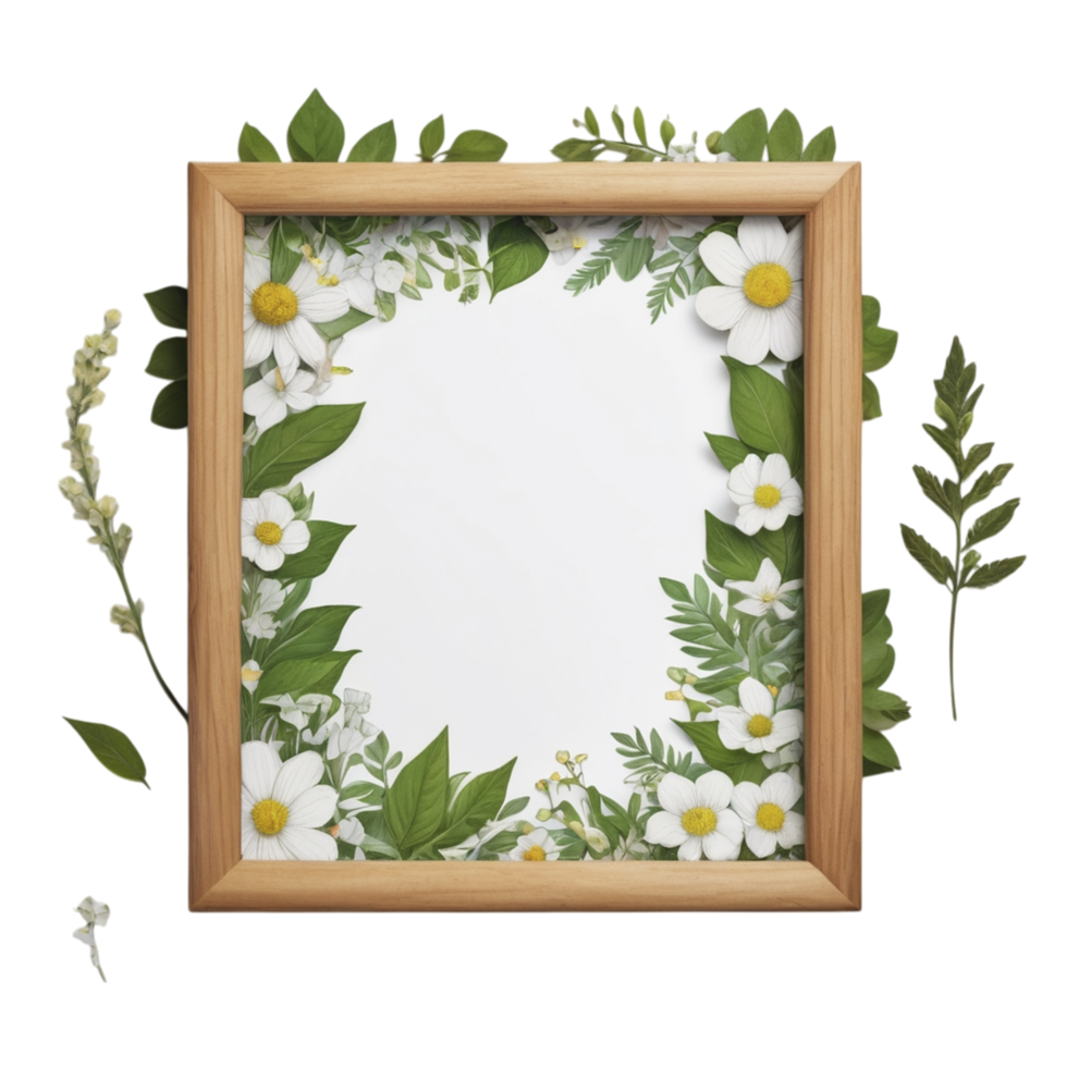 Frame with flowers and leaves on black background png