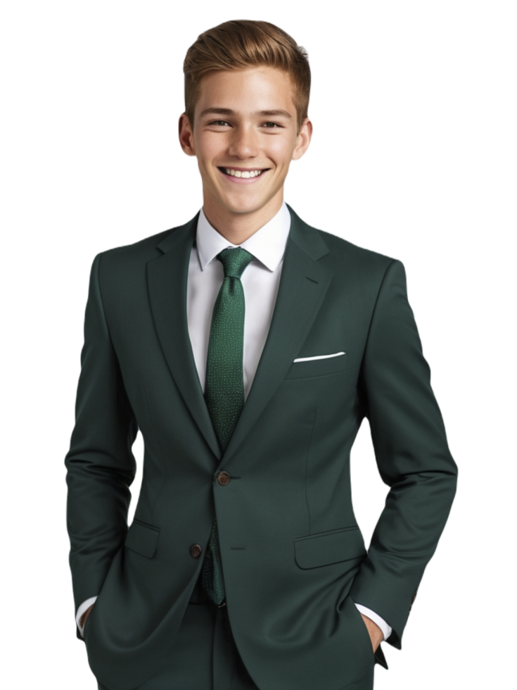 A young man in a green suit png
