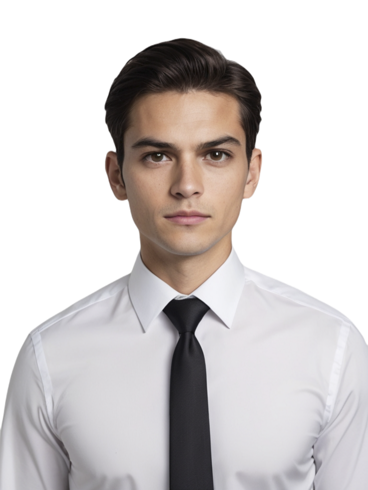 A man wearing a white shirt and black tie png