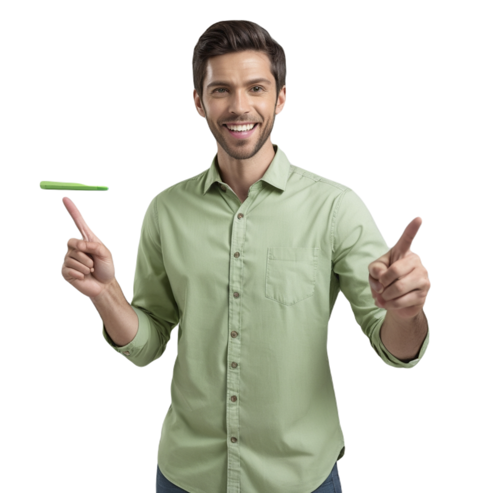 Man pointing at a toothbrush png