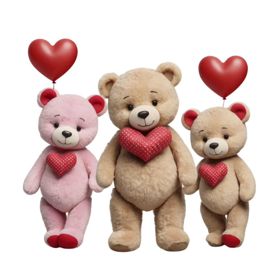 Three teddy bears with hearts on them png