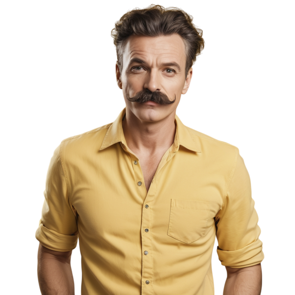 A man with a mustache and a yellow shirt png