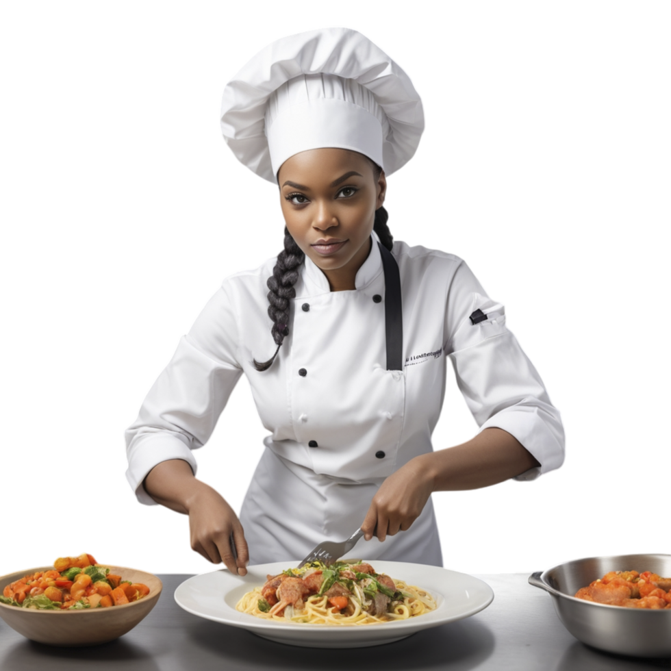 A woman in a chef's uniform is preparing food png