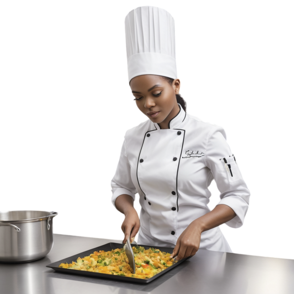 A woman in a chef's uniform is preparing food png