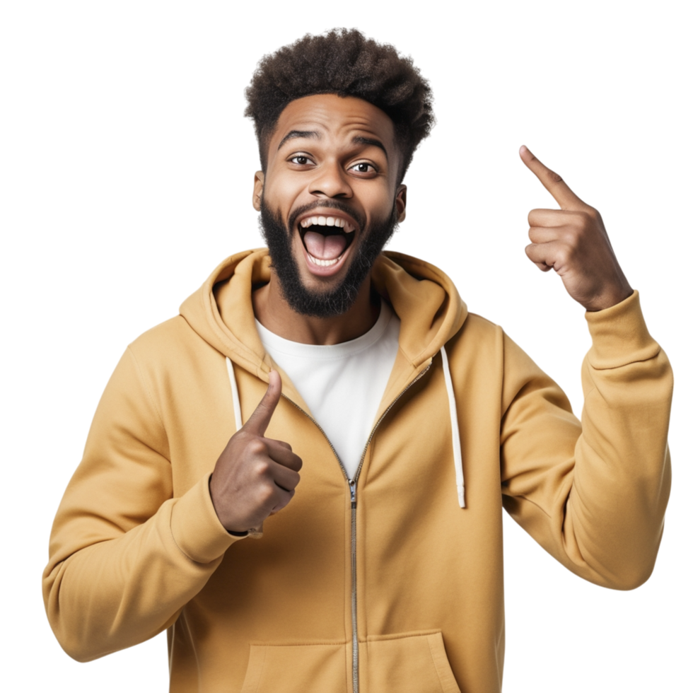 A man in a hoodie is pointing his finger up png
