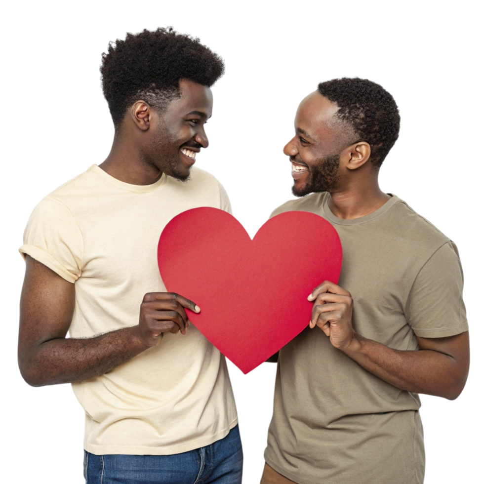 Two men holding a heart shaped paper png