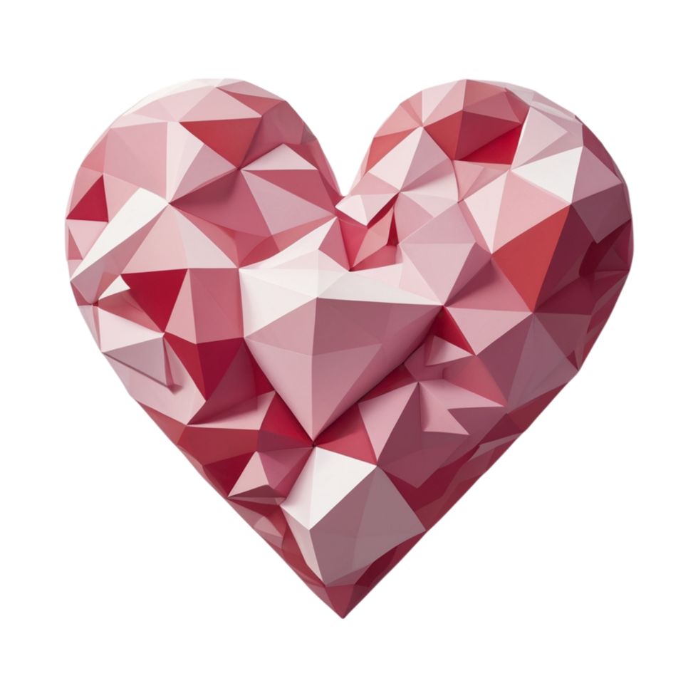 A pink heart made of triangles on a black background png