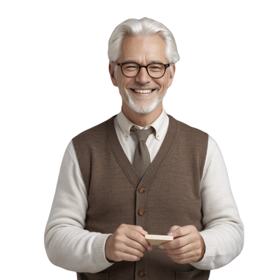 A man with glasses and a vest is holding a piece of paper png