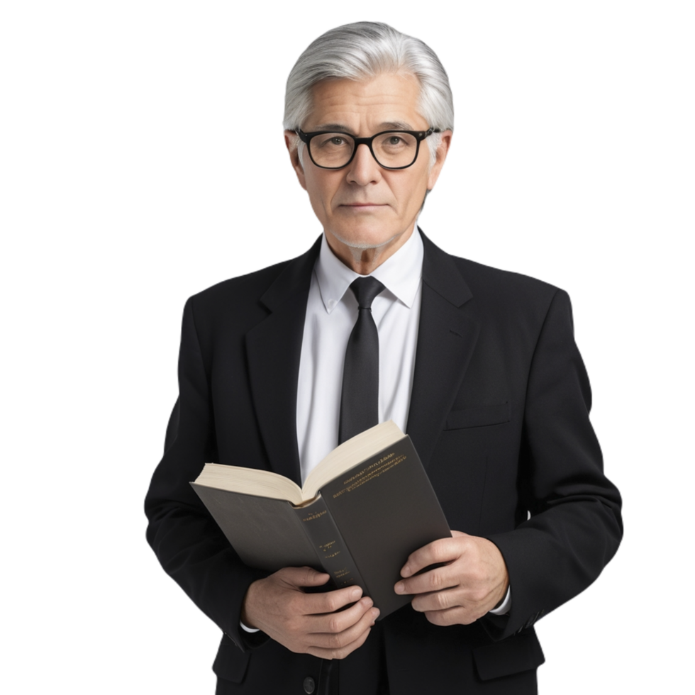 A man in a suit and tie holding a book png