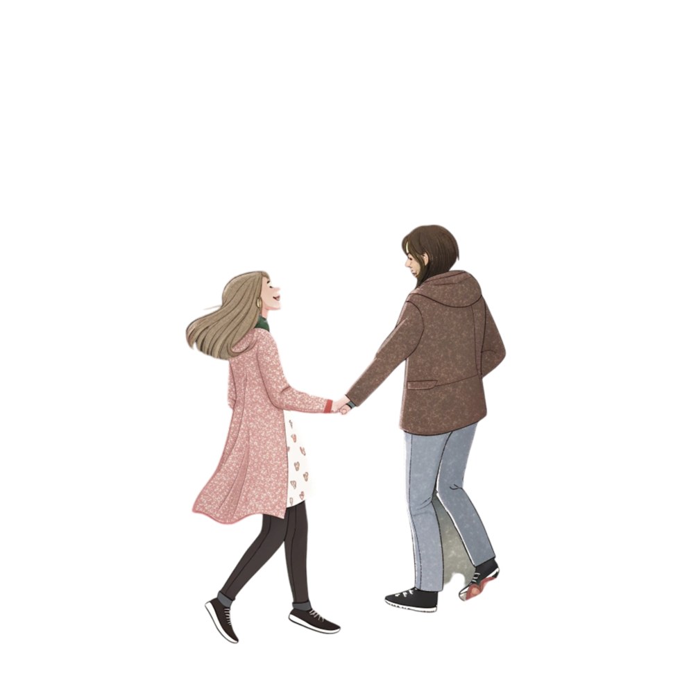 A couple walking holding hands in the dark png